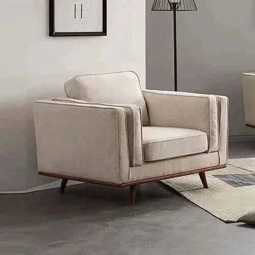 Single Seater Modern Lounge Accent Chair in Beige Fabric