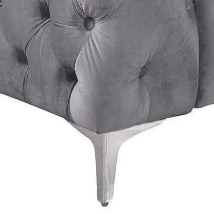 Single Seater Grey Sofa Classic Armchair Button Tufted in Velvet Fabri