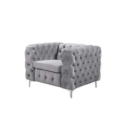 Single Seater Grey Sofa Classic Armchair Button Tufted in Velvet Fabri