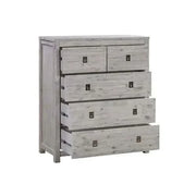 Tallboy with 5 Storage Drawers in Cloud White Ash Color with Solid Aca