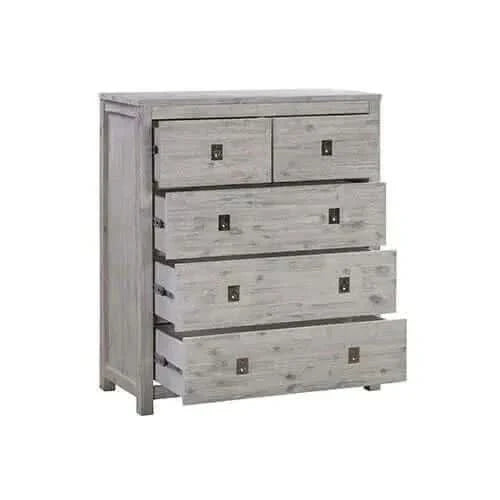 Tallboy with 5 Storage Drawers in Cloud White Ash Color with Solid Aca