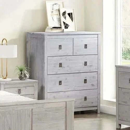 Tallboy with 5 Storage Drawers in Cloud White Ash Color with Solid Aca