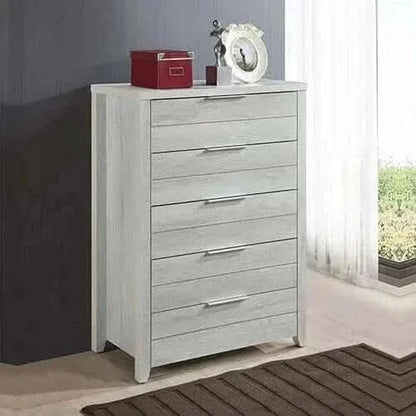 Tallboy with 5 Storage Drawers Natural Wood in White Ash Colour