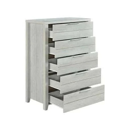 Tallboy with 5 Storage Drawers Natural Wood in White Ash Colour