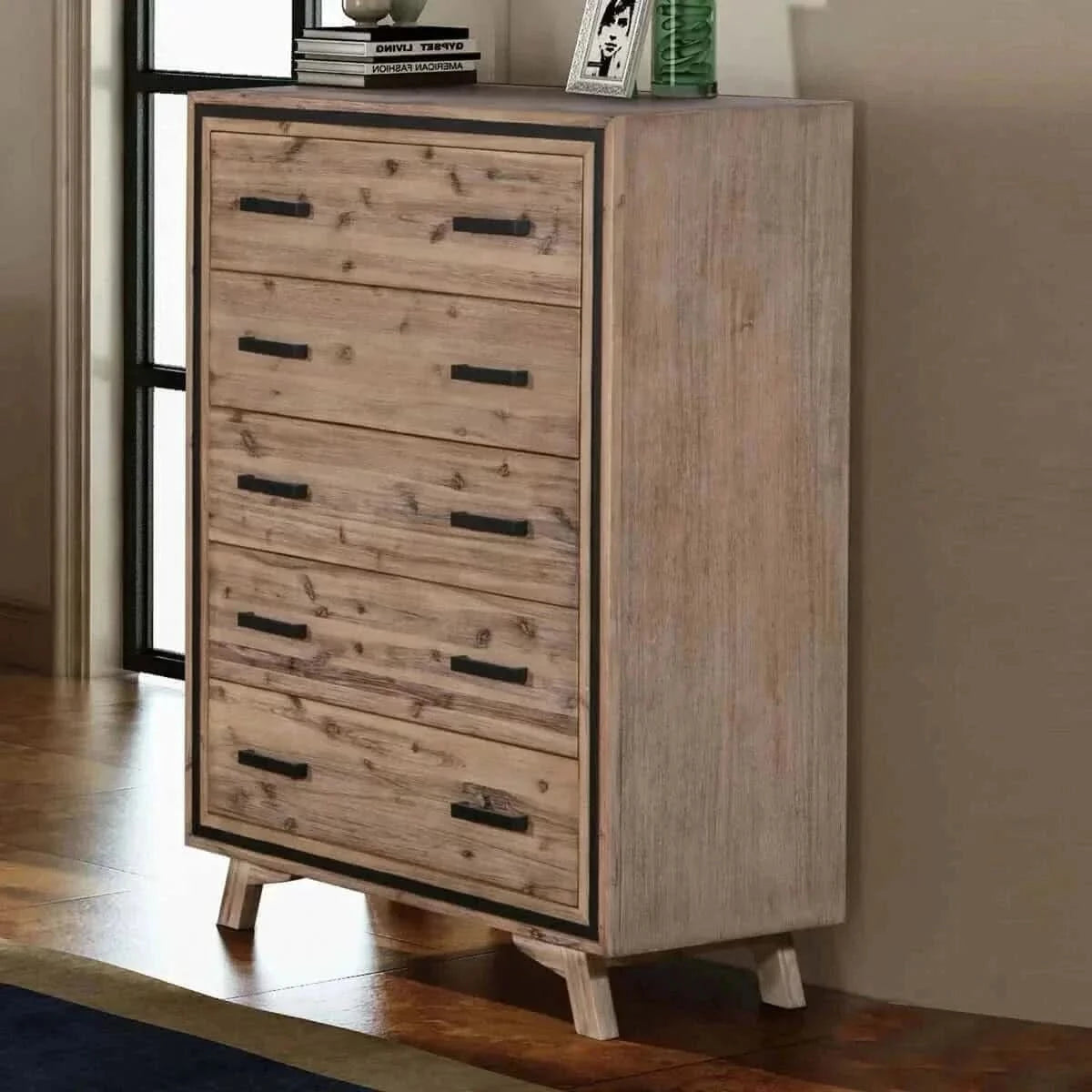 5 Storage Drawer Tallboy For Bedroom in Silver Brush Colour