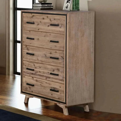 Tallboy with 5 Storage Drawers For Bedroom in Silver Brush Colour