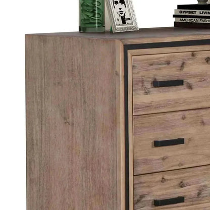 Tallboy with 5 Storage Drawers For Bedroom in Silver Brush Colour