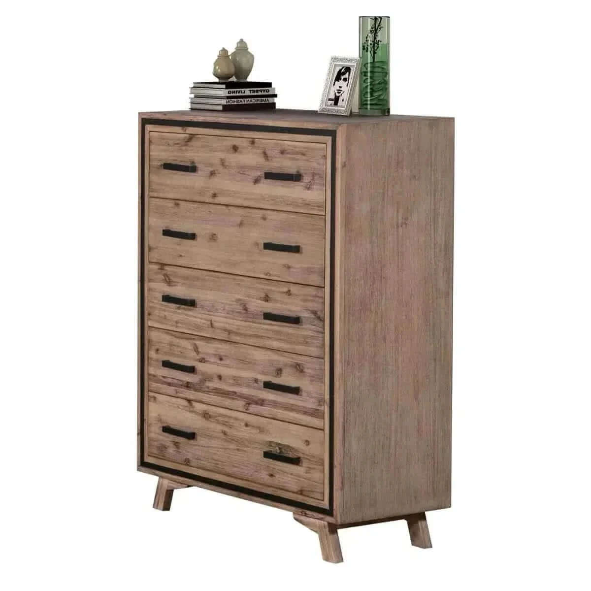 Tallboy with 5 Storage Drawers For Bedroom in Silver Brush Colour