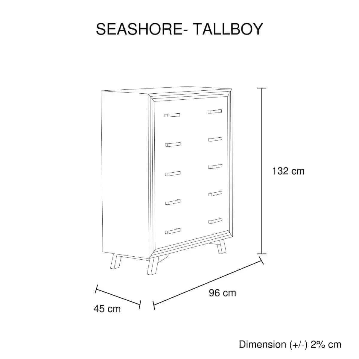 Tallboy with 5 Storage Drawers For Bedroom in Silver Brush Colour