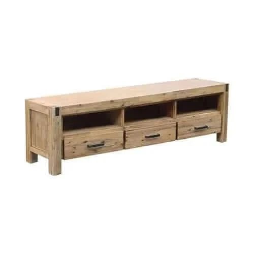 TV Cabinet with 3 Storage Drawers with Shelf Solid Acacia Wooden Frame