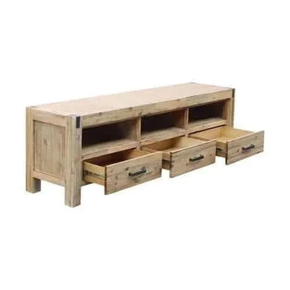 TV Cabinet with 3 Storage Drawers with Shelf Solid Acacia Wooden Frame