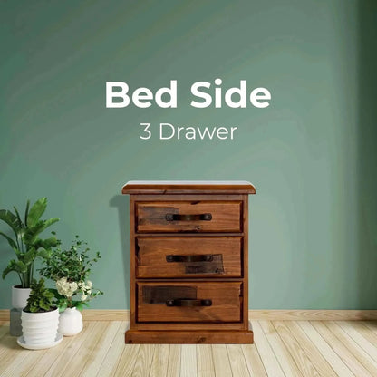 Umber Bedside Tables 3 Drawers Storage Cabinet Shelf Side End Table - 