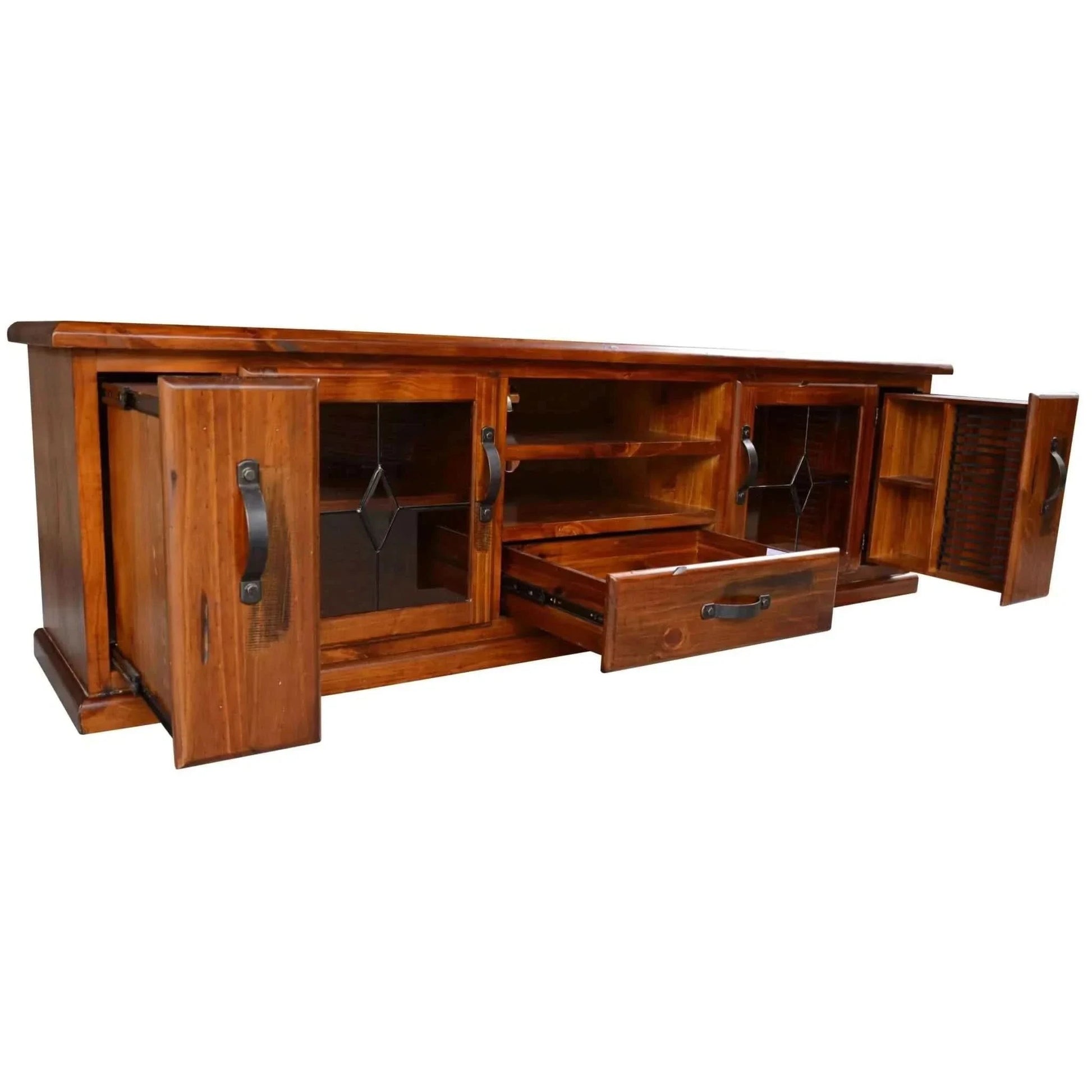 Umber Entertainment TV Unit 220cm 2 Door 1 Drawer Pine Wood - Dark Bro
