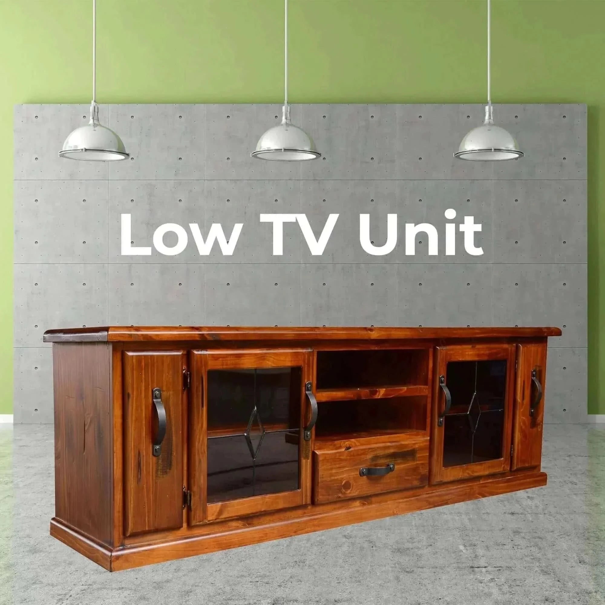 Umber Entertainment TV Unit 220cm 2 Door 1 Drawer Pine Wood - Dark Bro