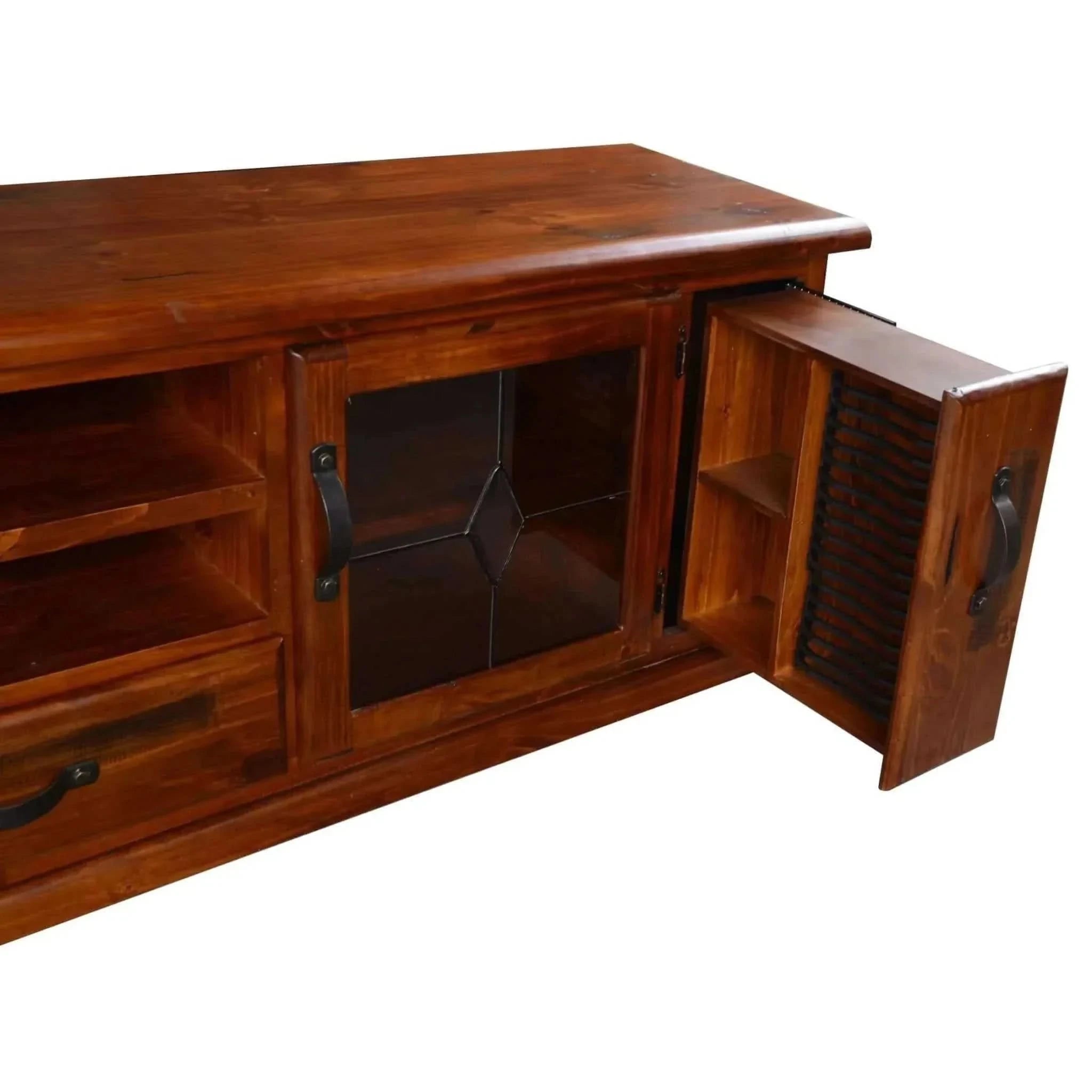 Umber Entertainment TV Unit 220cm 2 Door 1 Drawer Pine Wood - Dark Bro