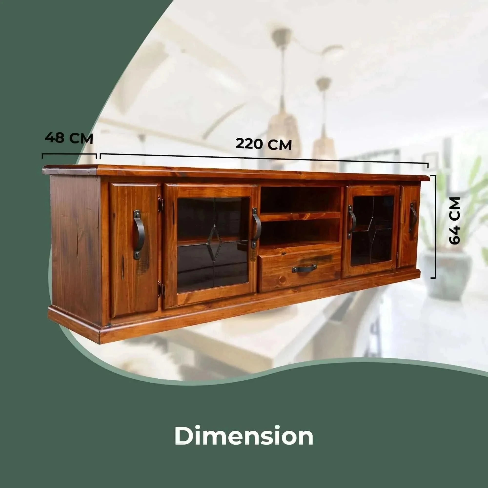 Umber Entertainment TV Unit 220cm 2 Door 1 Drawer Pine Wood - Dark Bro