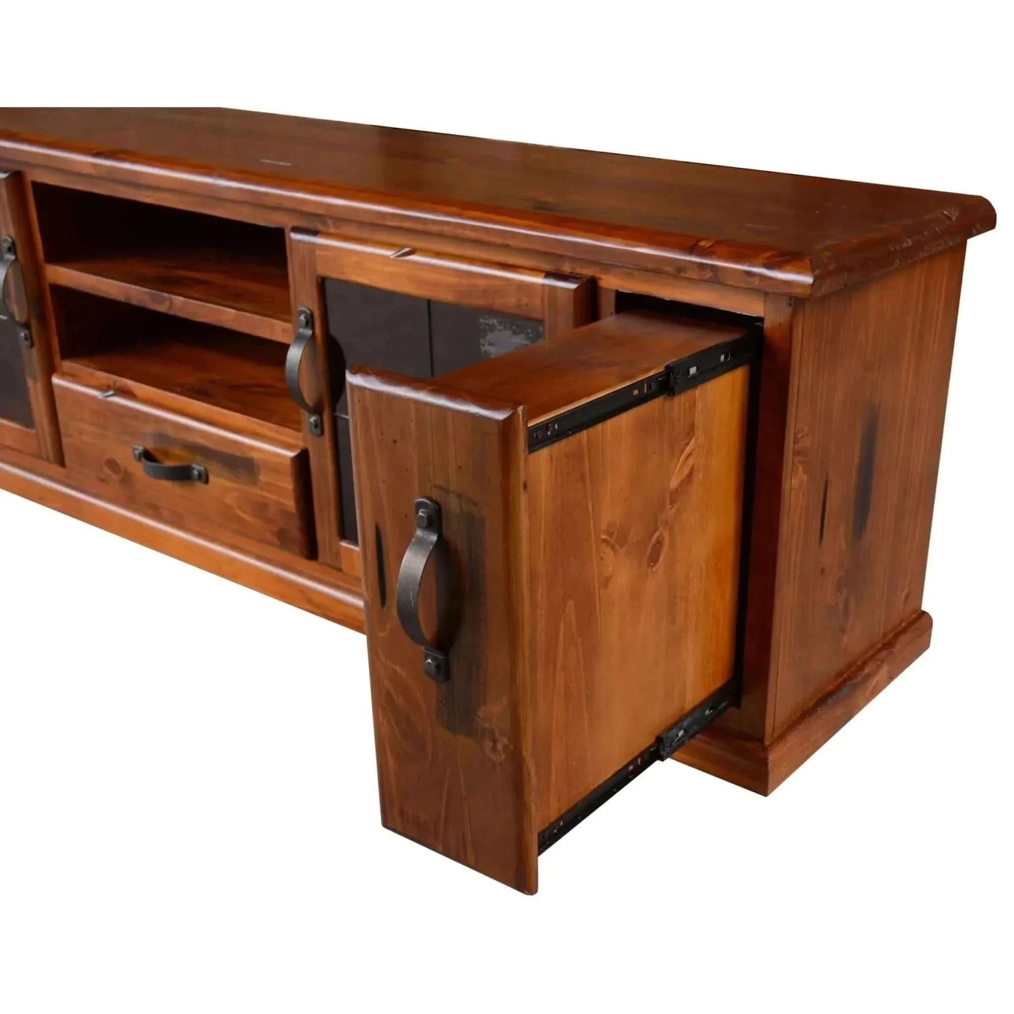 Umber Entertainment TV Unit 220cm 2 Door 1 Drawer Pine Wood - Dark Bro