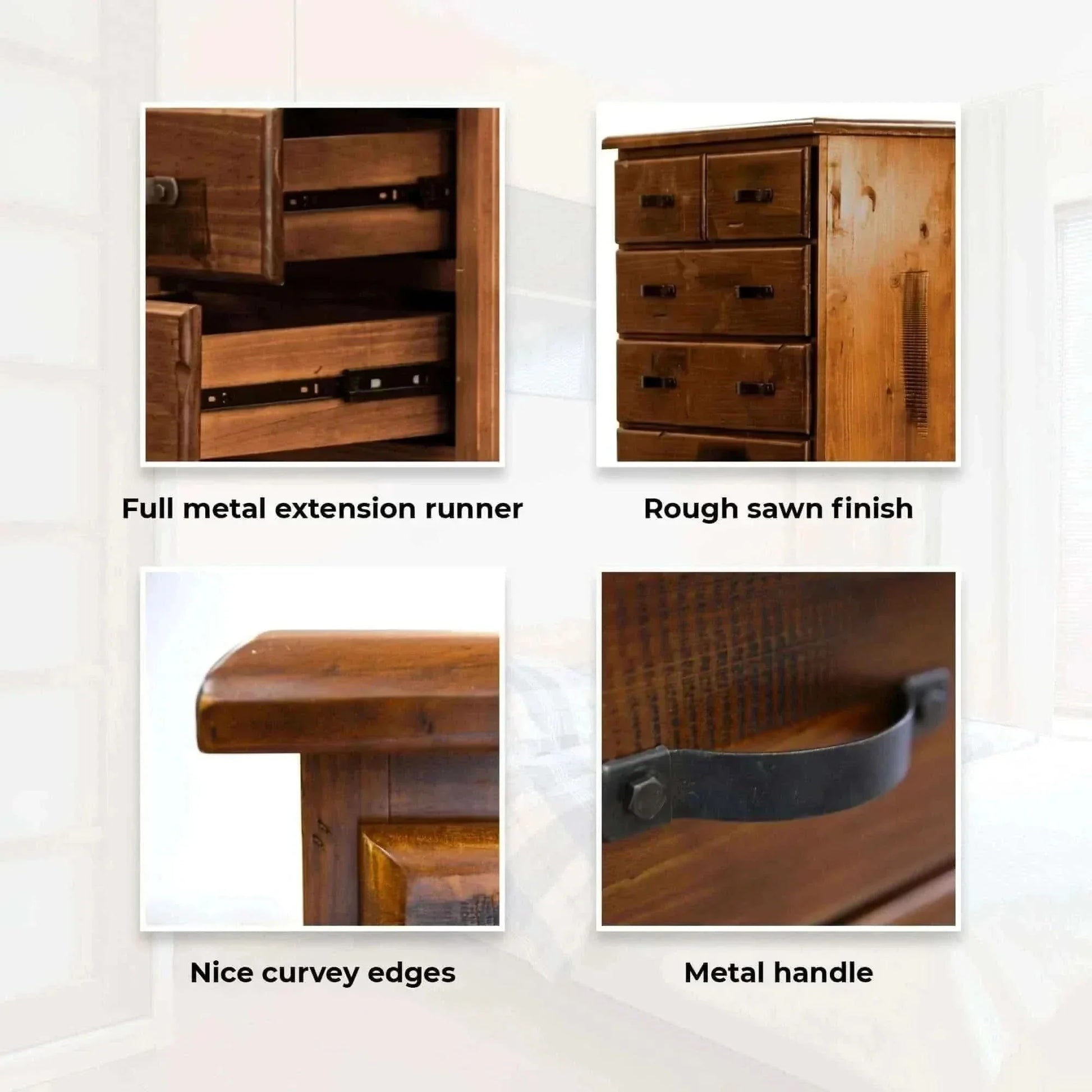 Umber Solid Pine Tallboy 6 Chest of Drawers - Dark Brown
