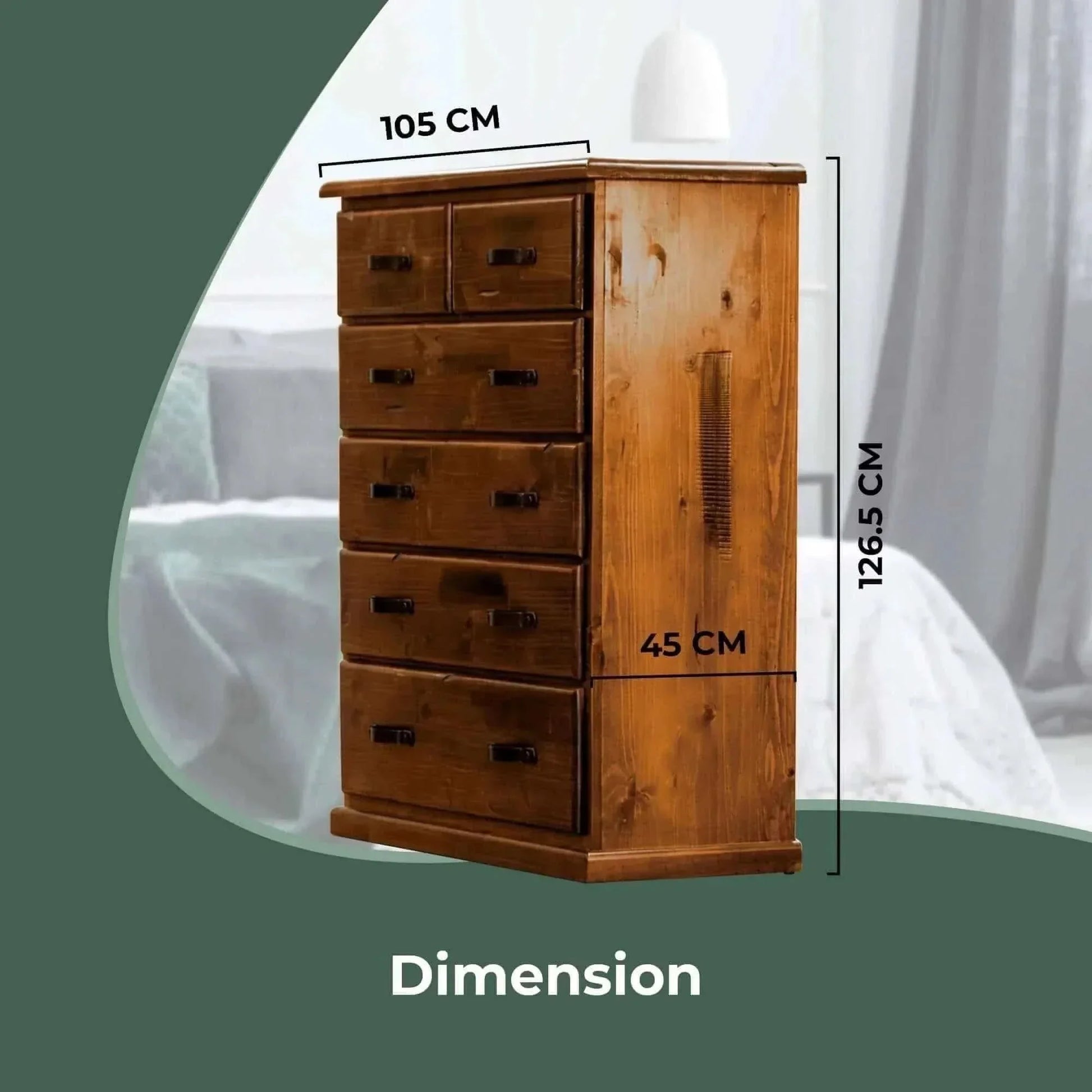 Umber Solid Pine Tallboy 6 Chest of Drawers - Dark Brown