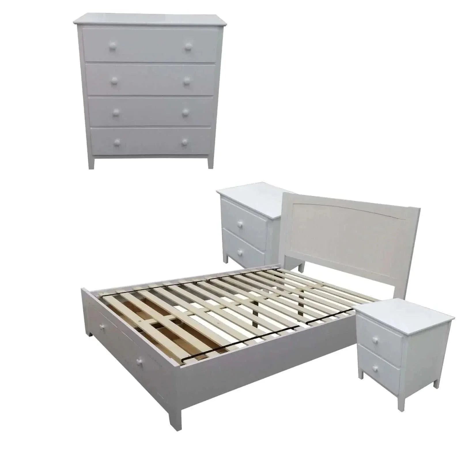 Wisteria 4pc Double Bed Suite Bedside Tallboy Bedroom Set -White